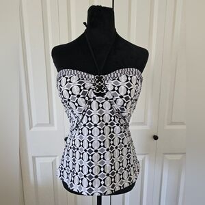 Apt. 9 Women's Tankini Swim Top Only, Swimwear, White,black,Grey SZ 12